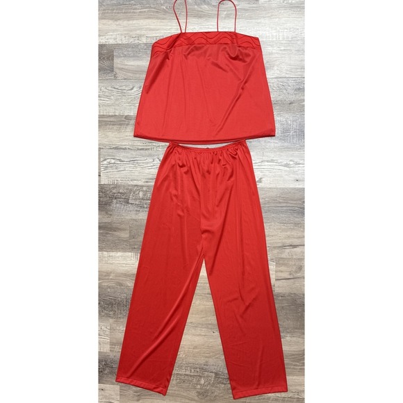 MG JC Penny Other - Vintage JCPenney Red Nylon Pajama Set 2 Pc Camisole Pants Lounge Sleepwear USA M